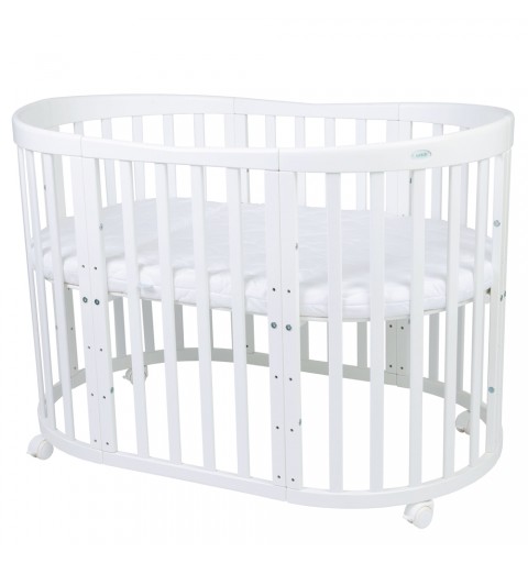 Waldin - łóżeczko drewniane owalne z materacem 7w1 | Białe